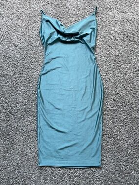 Cowl Neck Slip Dress in Teal Blue